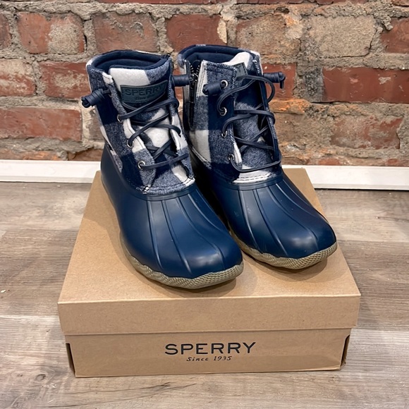 Sperry women’s saltwater Buffalo check duck boot Buffalo plaid wool shaft navy - Picture 8 of 13